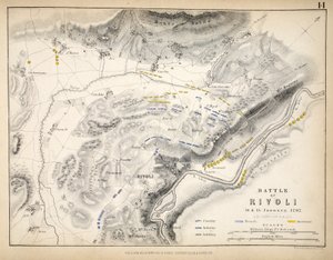 Mapa da Batalha de Rivoli, publicado por William Blackwood and Sons, Edimburgo e Londres, 1848 (gravura colorida à mão)